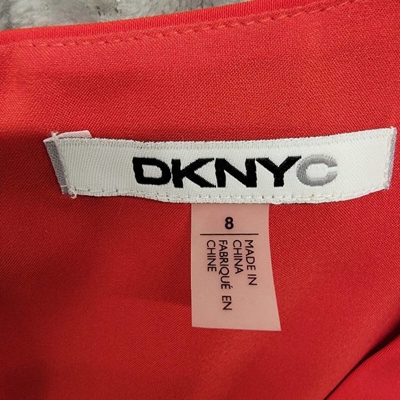 DKNYC Maraschino Red Cap Sleeve Stretch Sheath Pleated Dress Size 8 - Picture 2 of 12